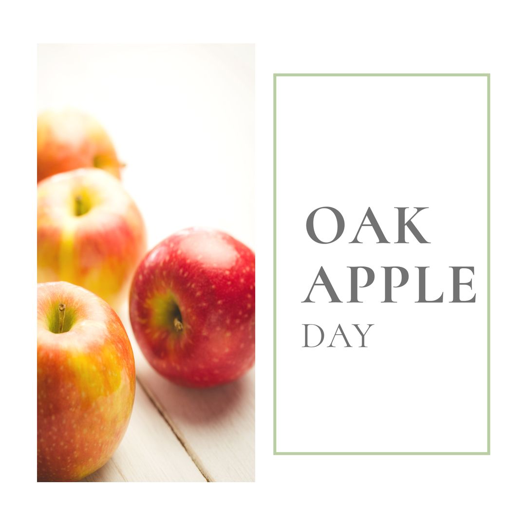 Fresh Apples with Oak Apple Day Text on White Background - Download Free Stock Templates Pikwizard.com