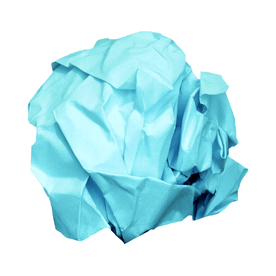 Blue Crumpled Paper Ball on Transparent Background