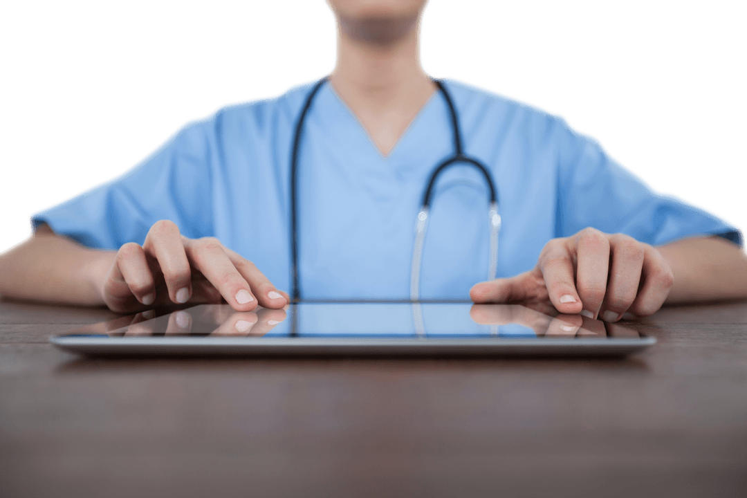 Healthcare Professional Using Tablet Seamlessly on Transparent Background