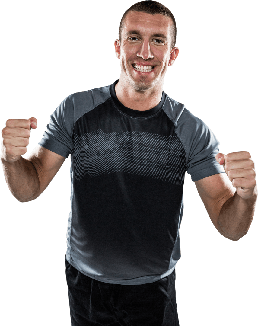 Smiling Rugby Player Celebrating with Transparent Background