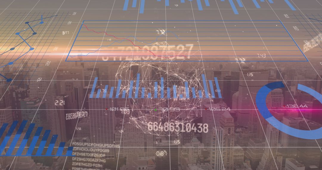 Digital Financial Data Network Over Urban Cityscape