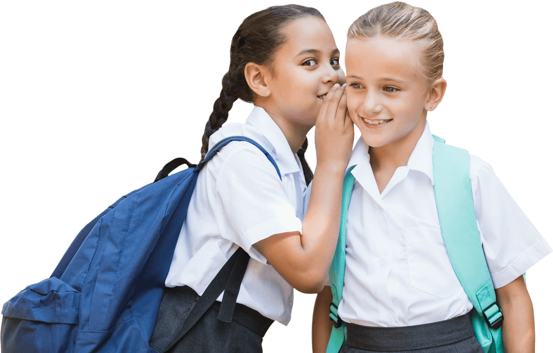 Transparent Portrait of Students Whispering Secrets at School