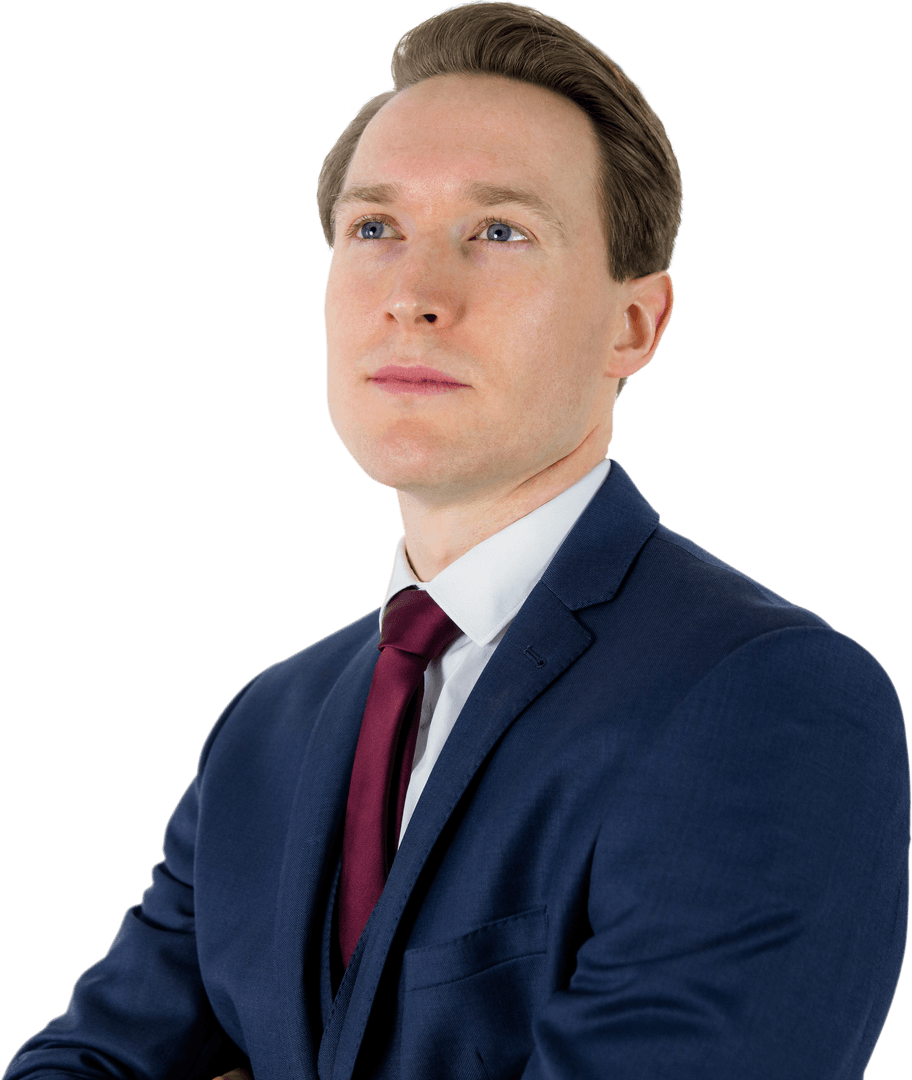 Transparent Thoughtful Businessman in Suit Looking Away