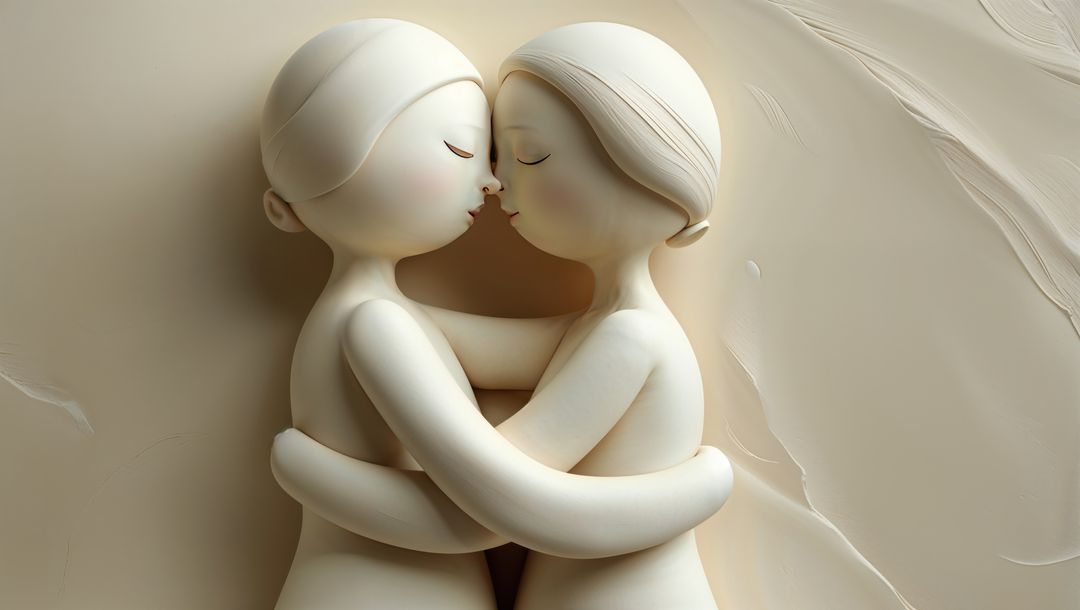 Modern Abstract Sculpture of Embracing Humanoid Forms