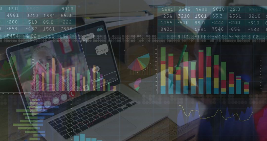Virtual Meeting with Digital Data and Graphs Overlay Background