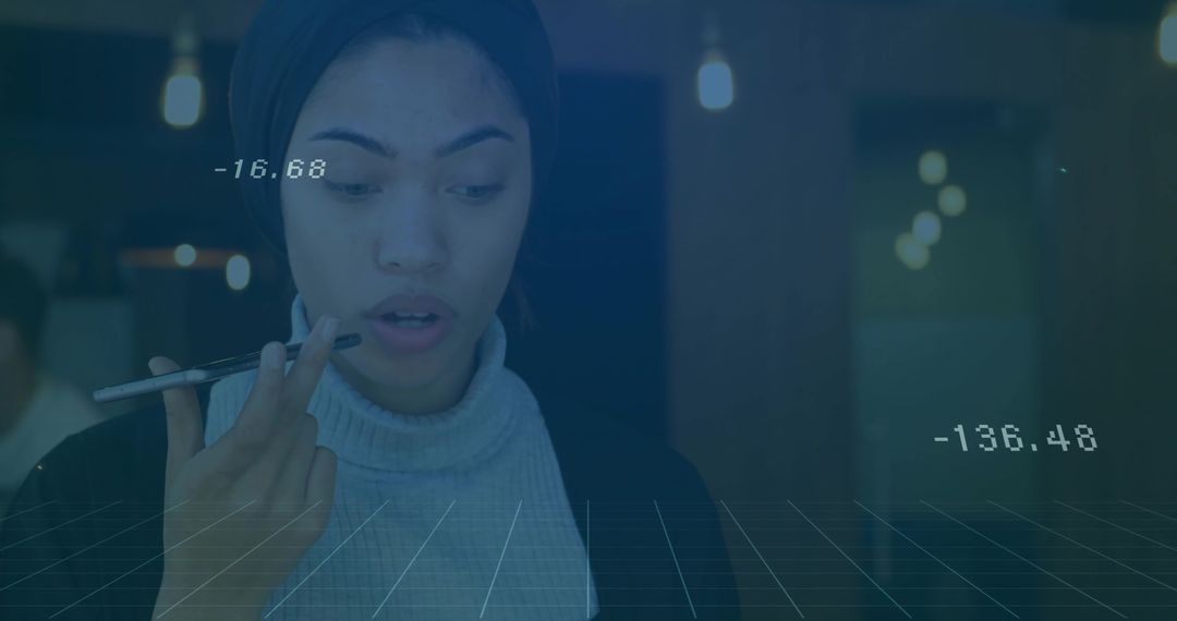 Future Communication: Woman Utilizing Voice Command in Tech Environment