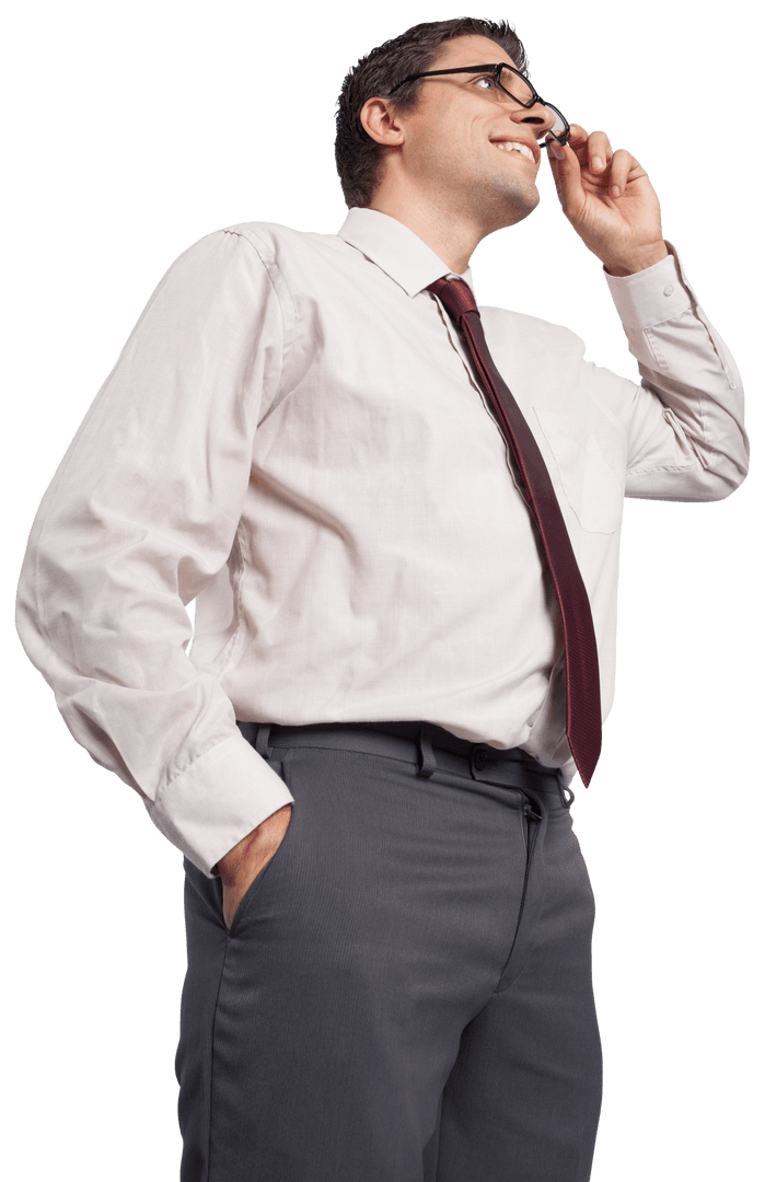 Transparent Confident Businessman with Glasses Thinking Strategy