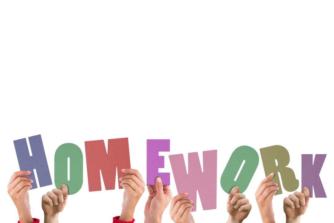 Transparent Hands Holding Colorful Homework Letters