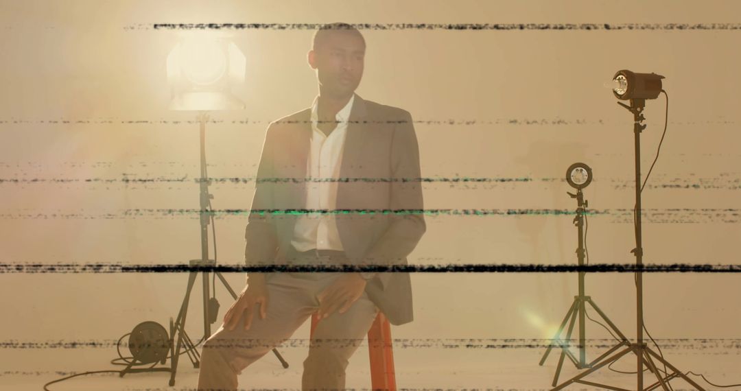Business Professional in Studio with Glitch Lines and Backlit Effect