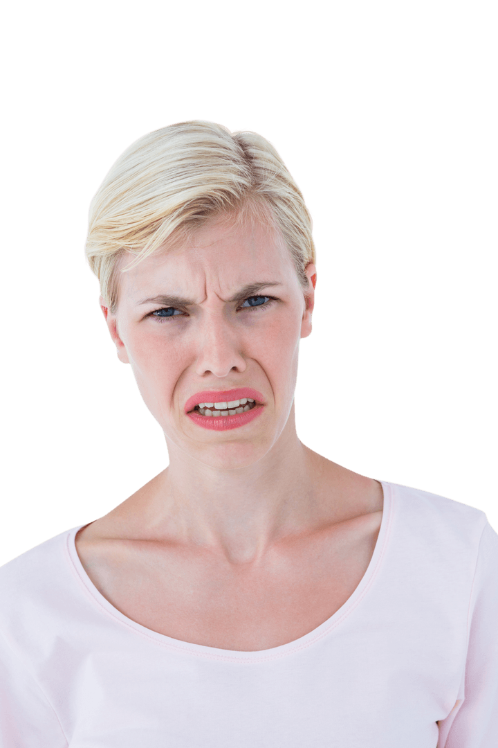 Transparent Background of Distressed Blonde Woman Expression