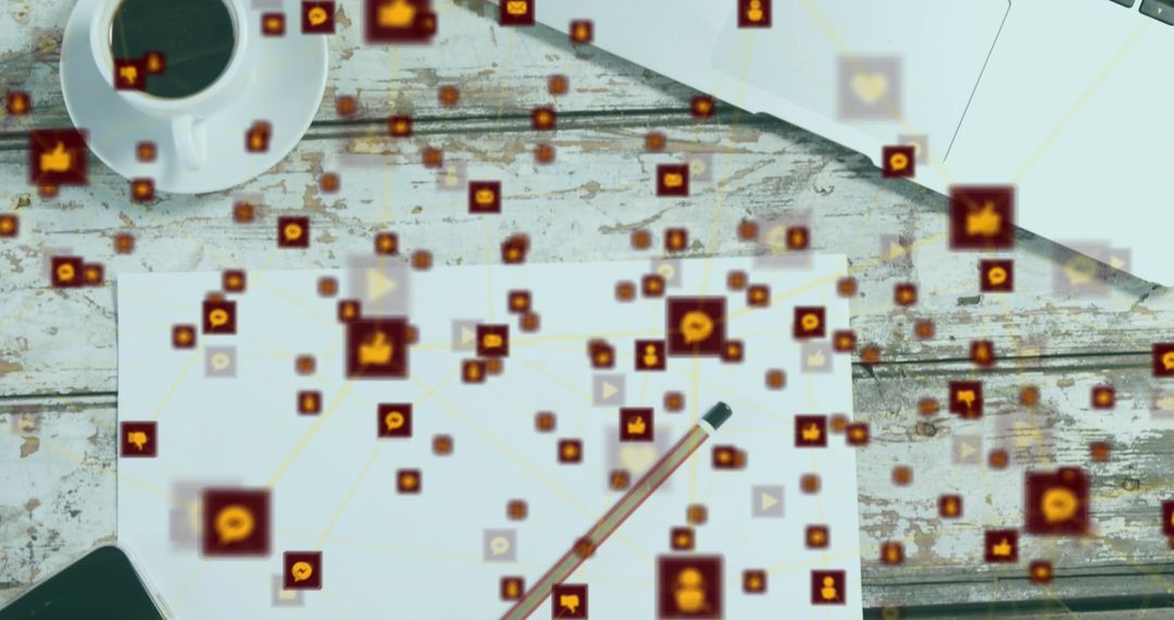 Social Media Concepts with Paper, Coffee, Laptop on Table