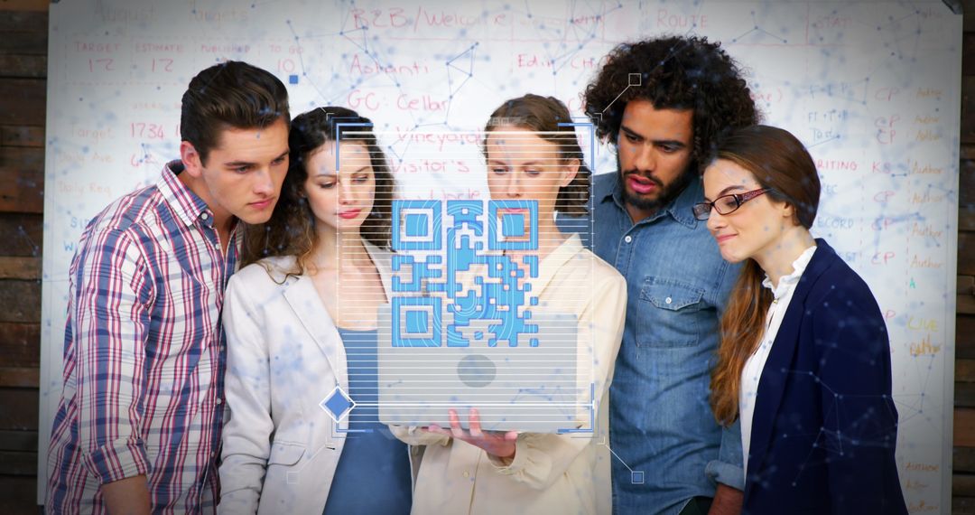 Team Analyzing QR Code Technology for Innovative Office Project