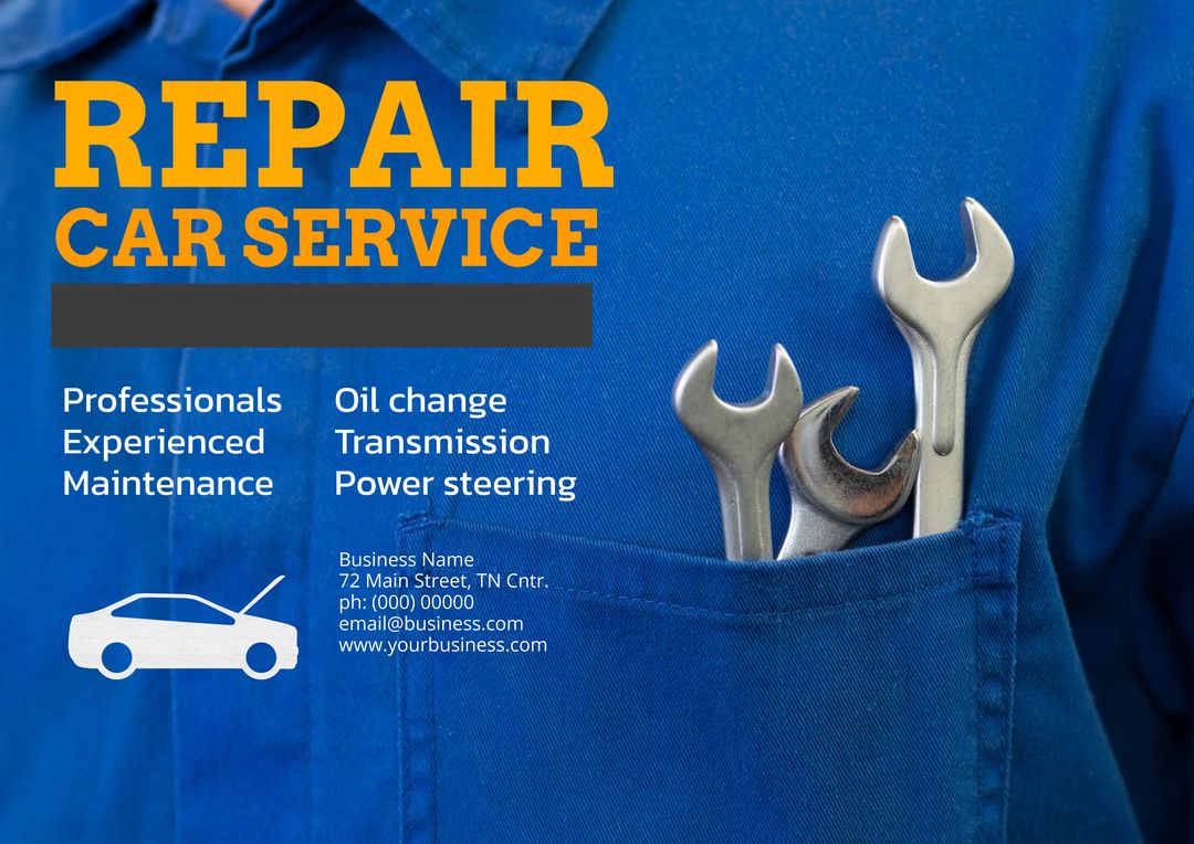 Automotive Expertise Advertising with Wrench in Mechanic Uniform
