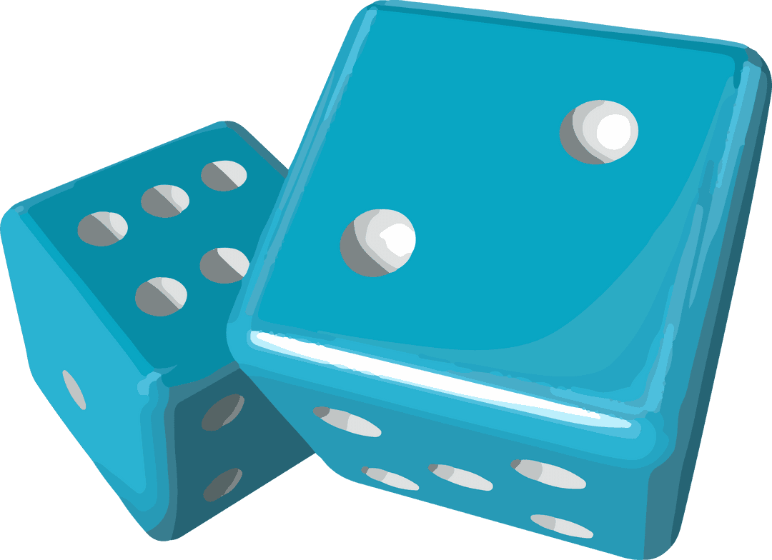 3D Turquoise Dice with White Pips on Transparent Background