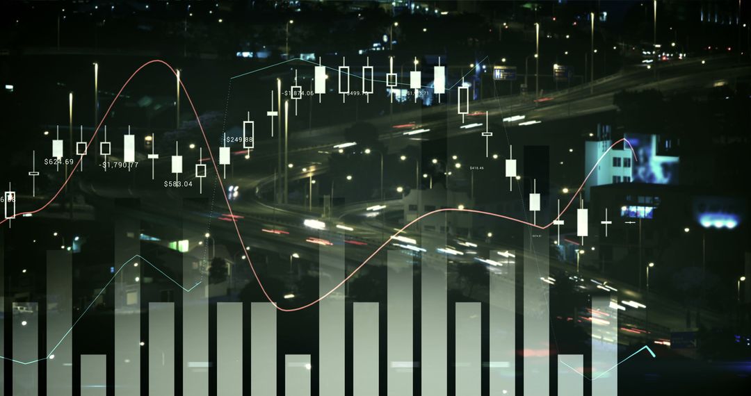 Abstract Financial Chart Overlay on Night City Background, Stock Market Analysis - Free Images, Stock Photos and Pictures on Pikwizard.com