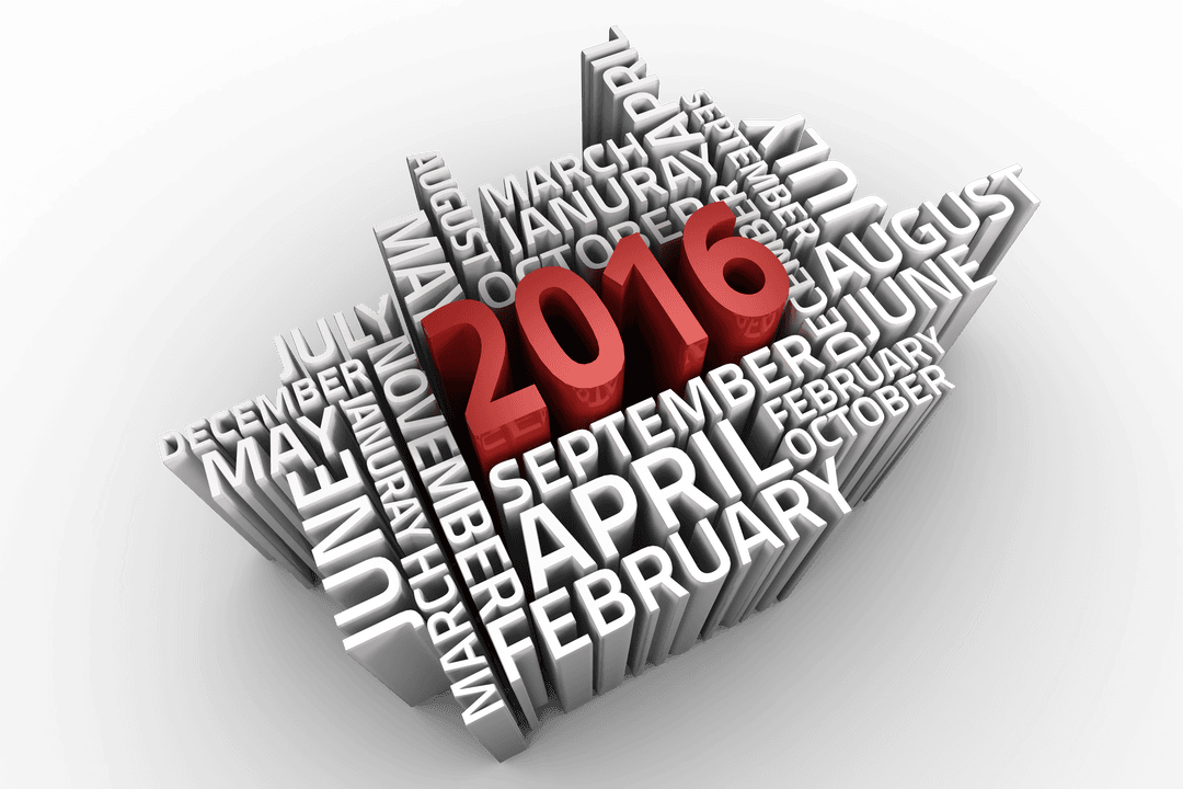 Transparent Vector Illustration of Red 2016 With White Month Text