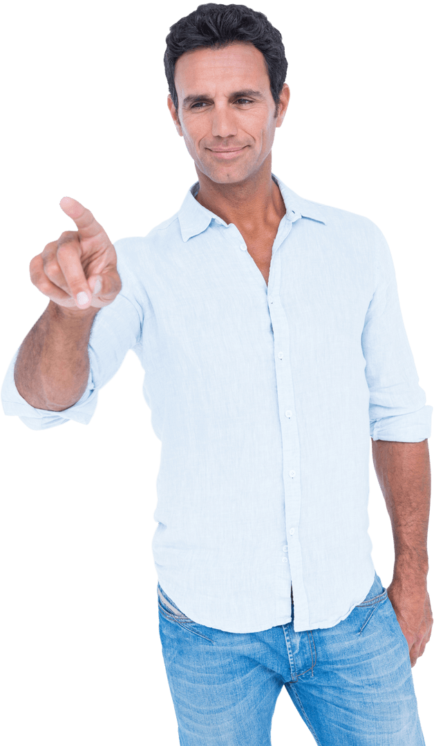 Confident Man Pointing with Clear Intent and Focus, Transparent