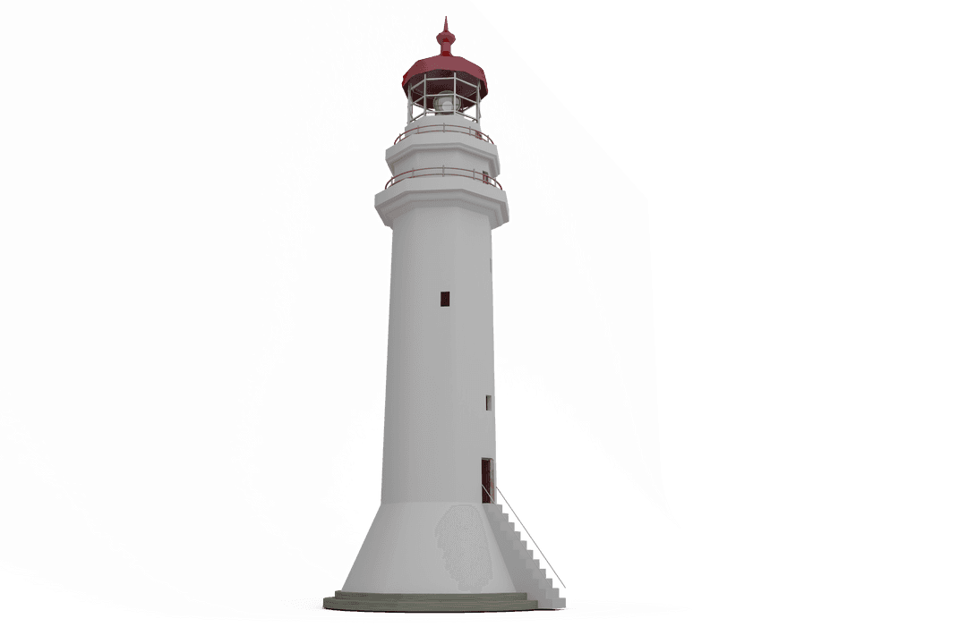 Transparent White Lighthouse Illustration with Red Lantern Room