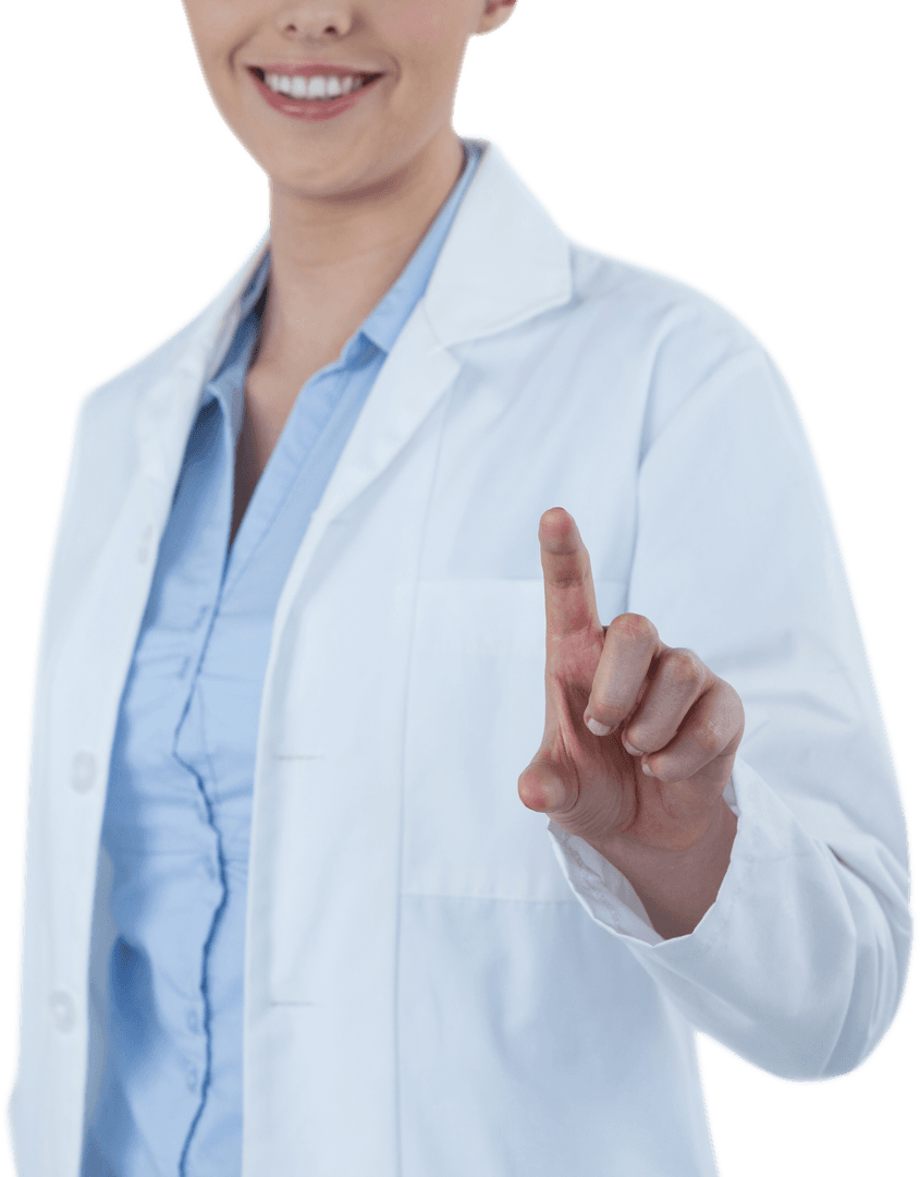 Transparent Female Doctor with Hand Pointing Gesture