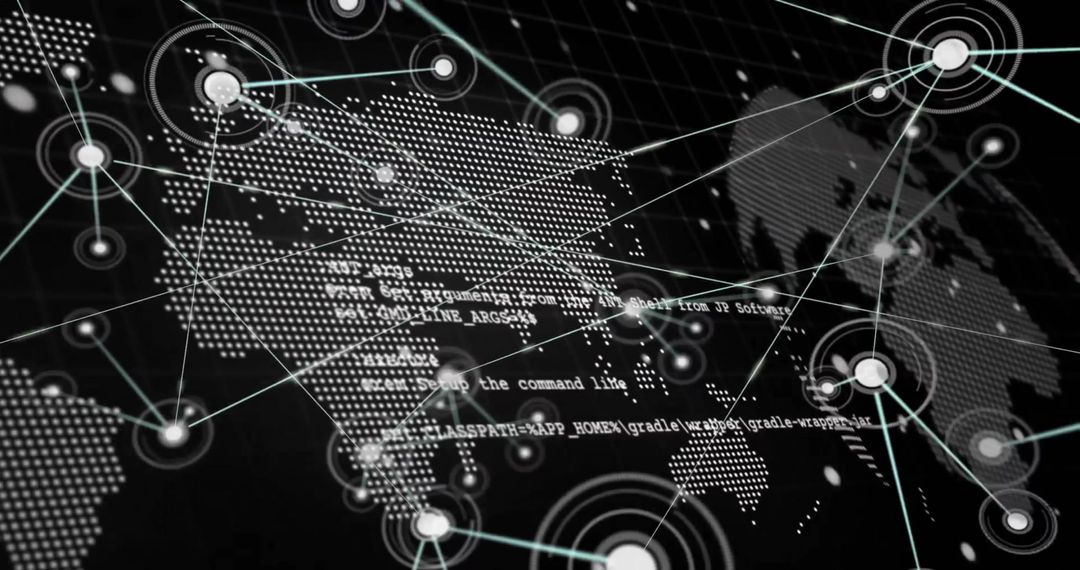 Global Network with Connected World Map on Dark Background