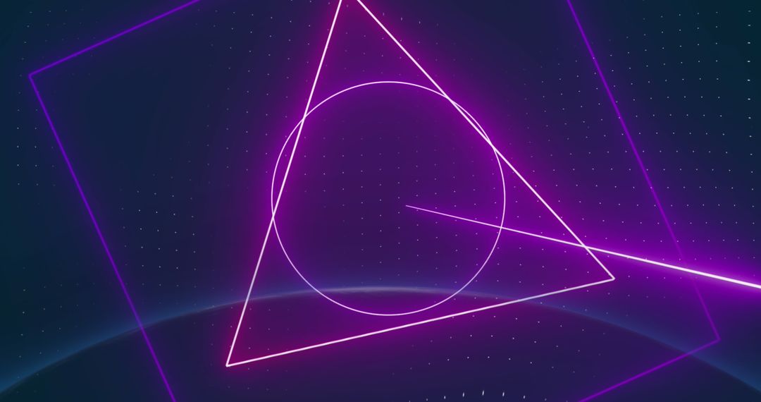 Futuristic Geometric Glow with Neon Shapes in Dark Space