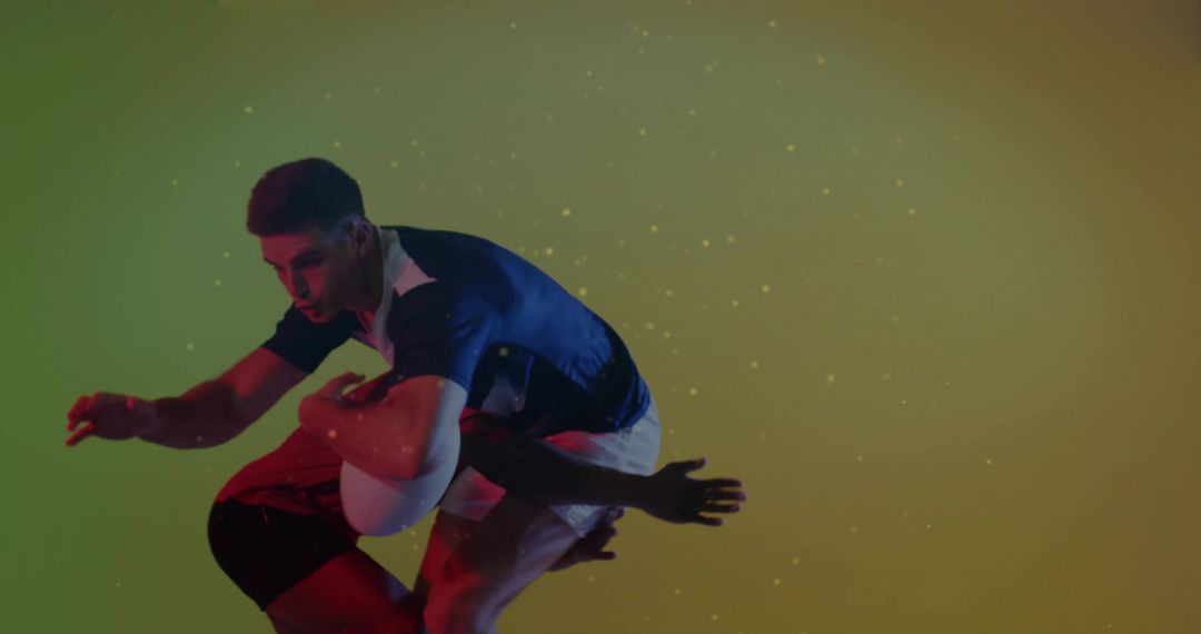 Rugby Players in Dynamic Action Against Vibrant Gradient