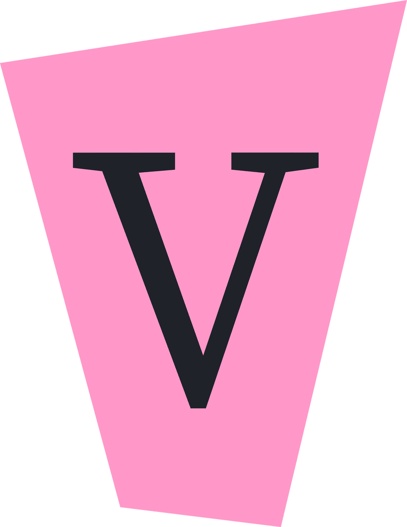 Bold Letter V on Pink Pentagon with Transparent Background