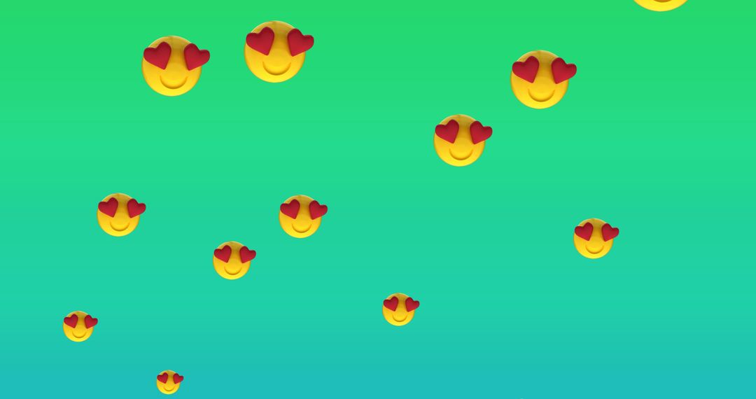 Heart Eyes Emojis Floating on Vibrant Green Gradient Background