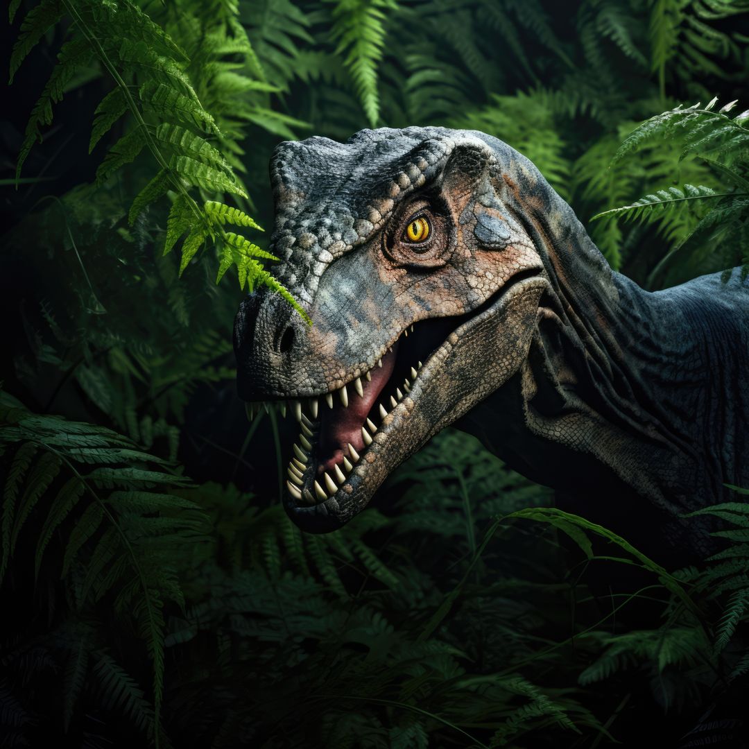 Realistic Velociraptor in Dense Jungle with Ferns - Free Images, Stock Photos and Pictures on Pikwizard.com
