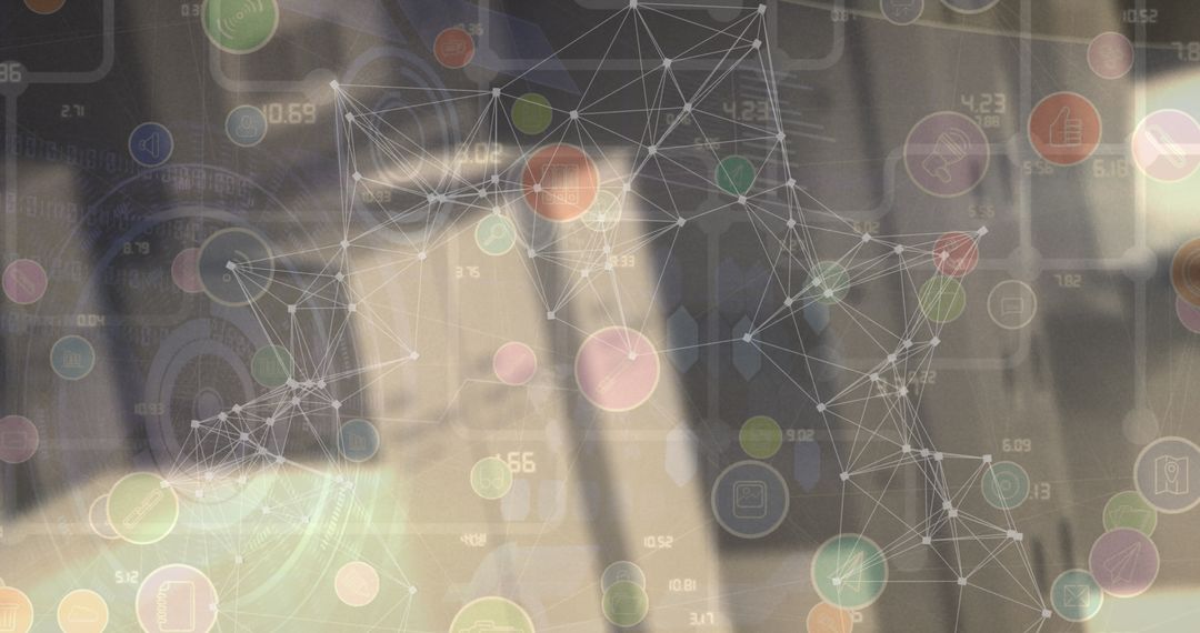 Abstract Digital Network with Technology Icons Overlay