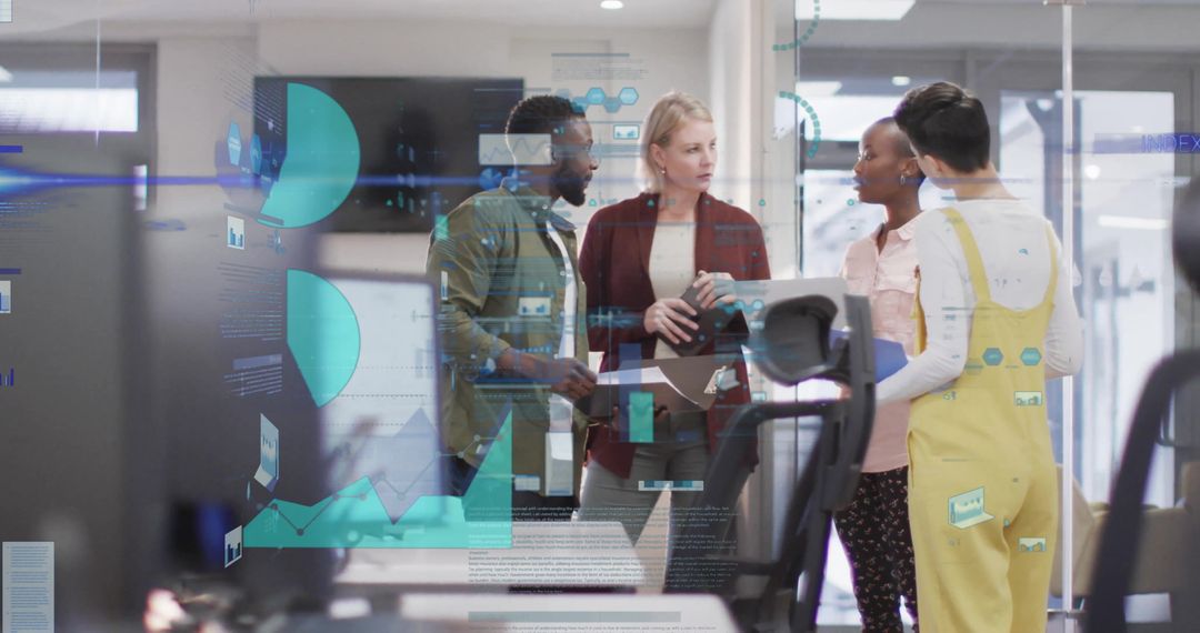 Diverse Team Discussing Data Innovations in Modern Office