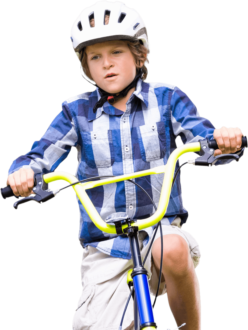 Young Boy in Helmet Riding a Bicycle Transparent Background