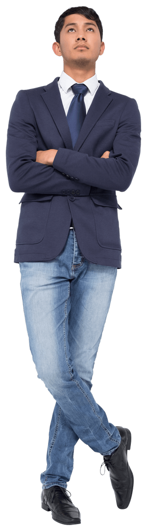 Transparent Businessman in Formal Attire Standing with Arms Crossed