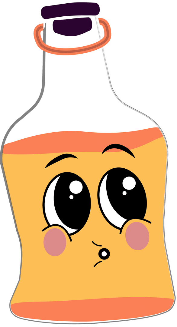 Whimsical Glass Bottle with Cute Expression on Transparent Background