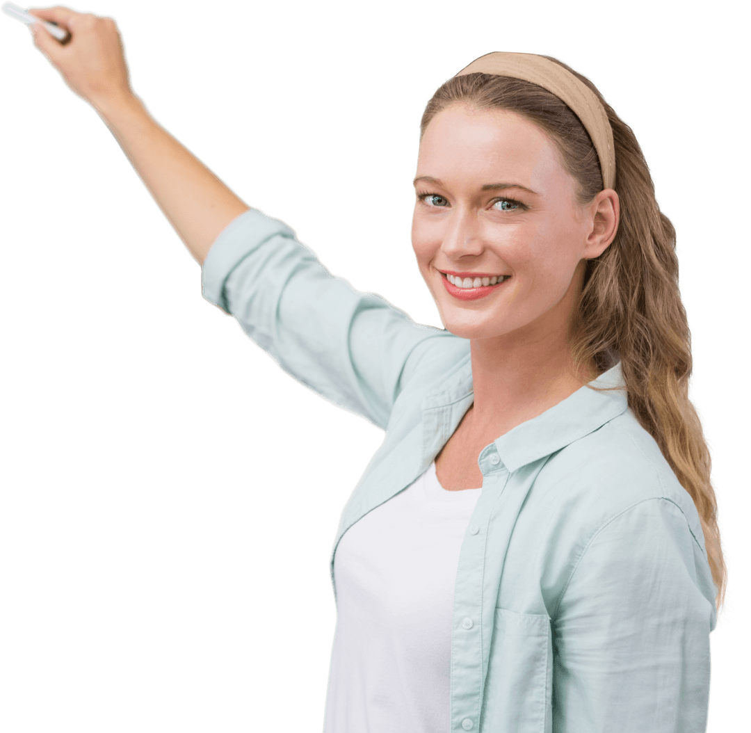 Smiling Teacher Writing on Transparent Background