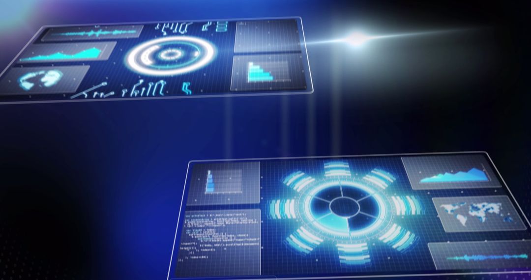 Futuristic Digital Analytics Interface with Holographic Charts
