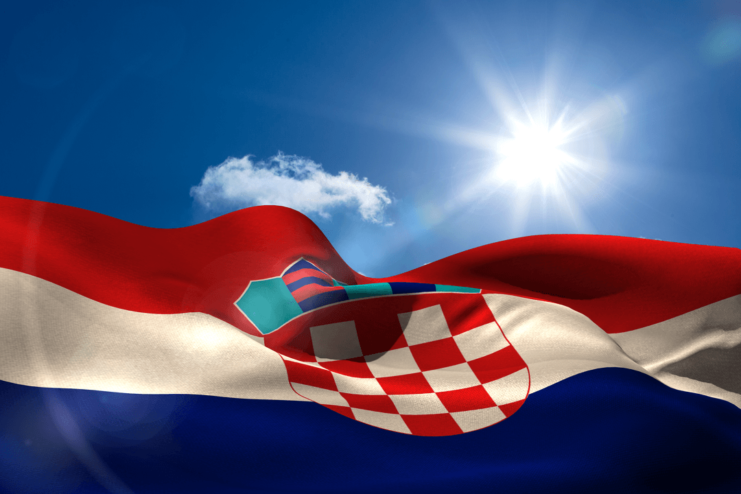Transparent Croatian Flag Waving under Bright Sun on Clear Sky