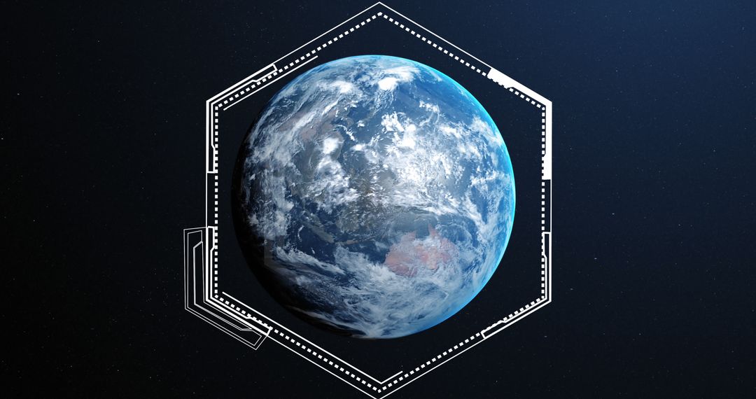 Hexagonal Overlay on Earth with Digital Technology Theme