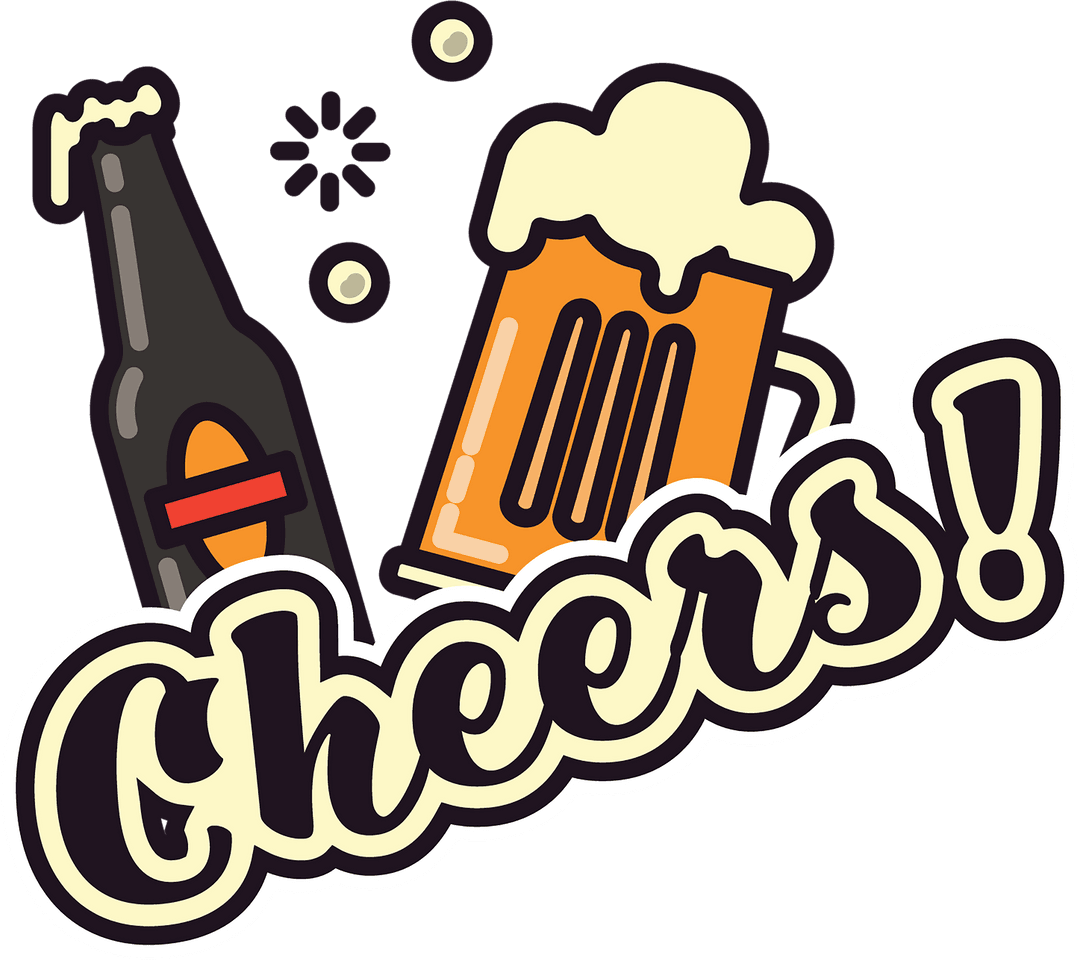 Digital Beer Illustration with Cheers Text on Transparent Background