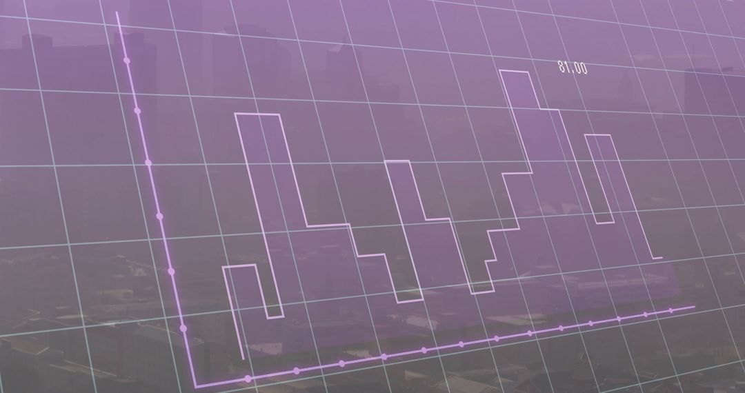 Step Chart Overlaying Urban Skyline with Data Visualization