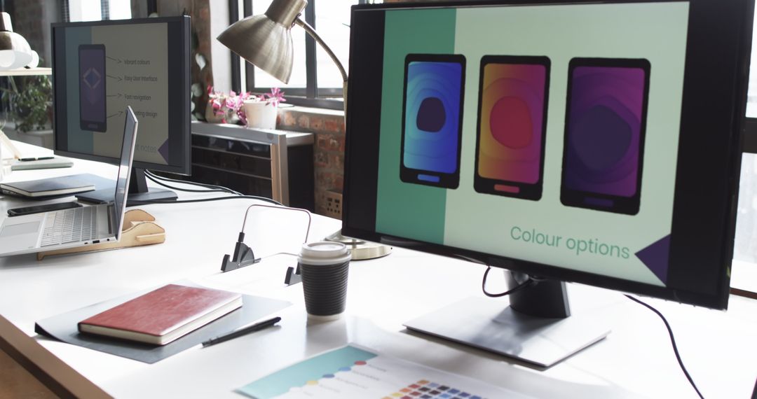 Modern Workspace with Monitors for App Design