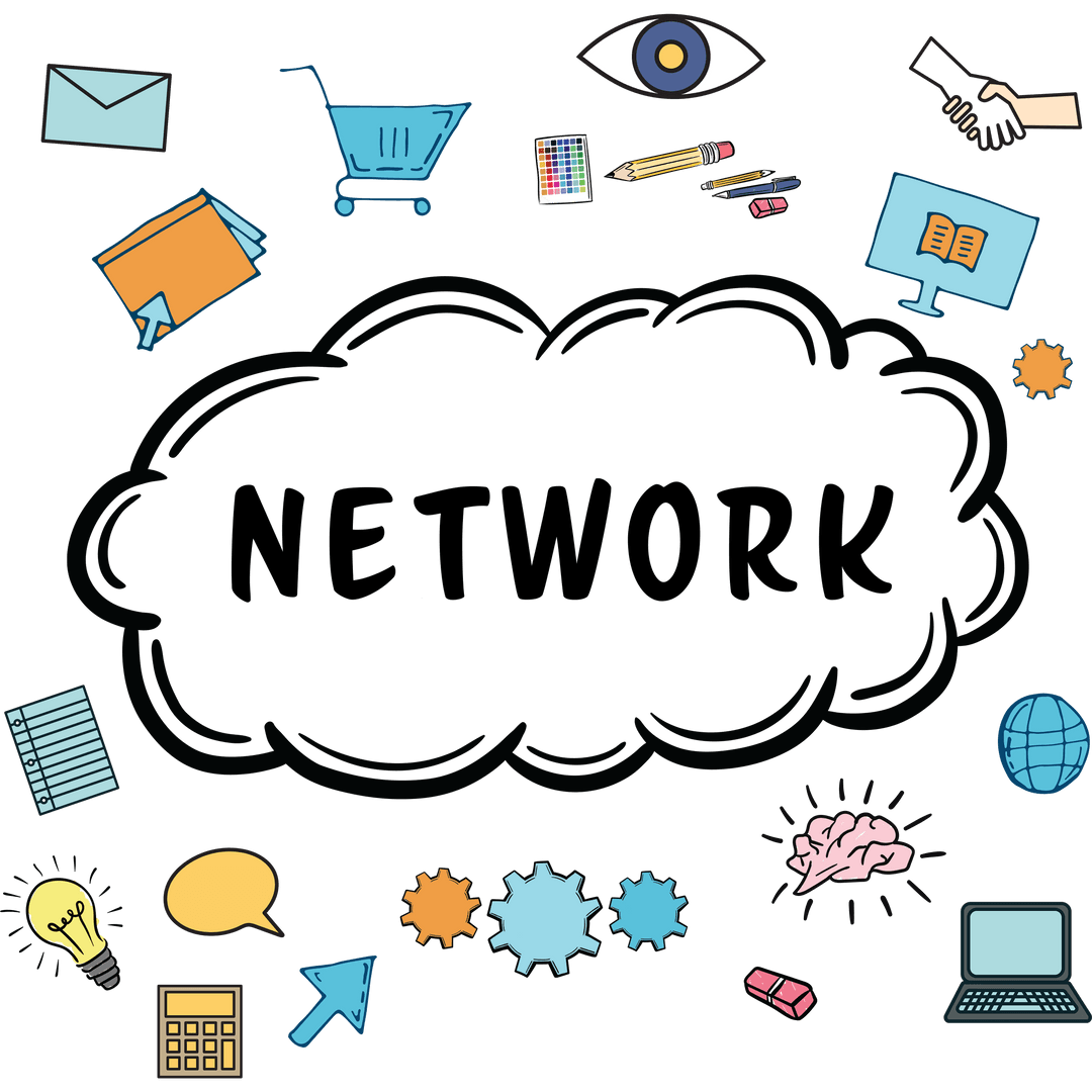 Interactive Network Elements on Transparent Background Illustration