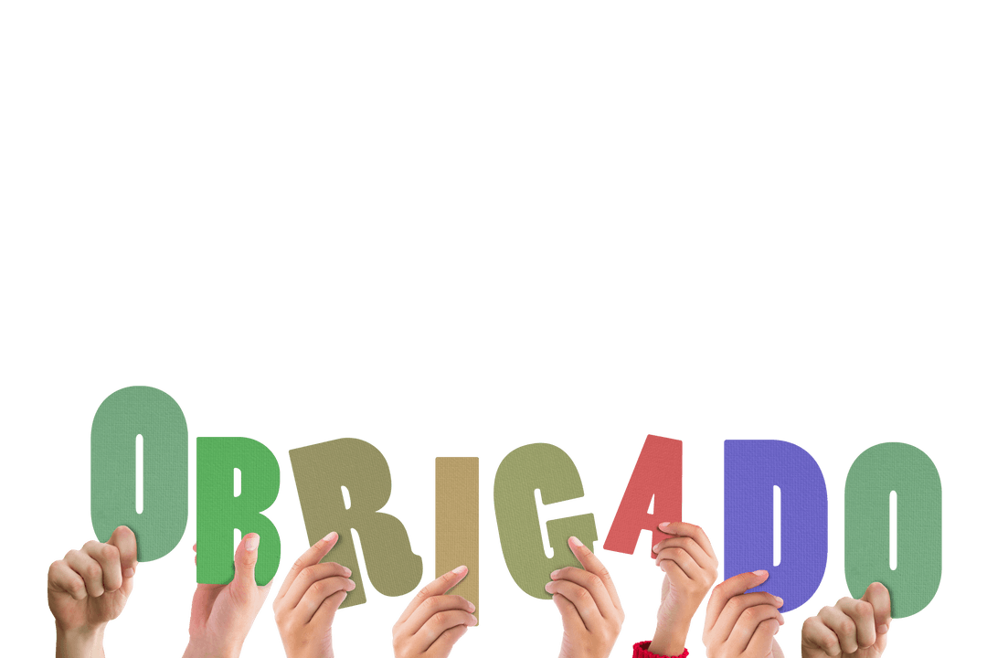 Hands Holding Obrigado Word Transparent Background
