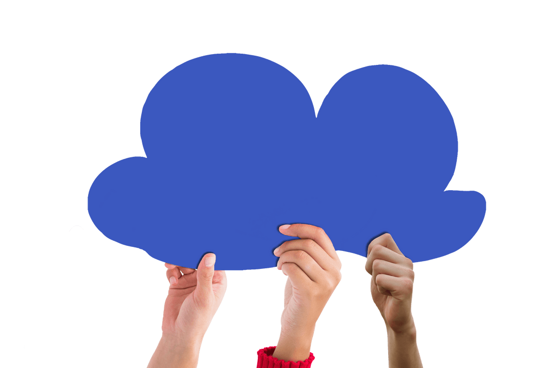 Hands Holding Blue Cloud Cutout on Transparent Background