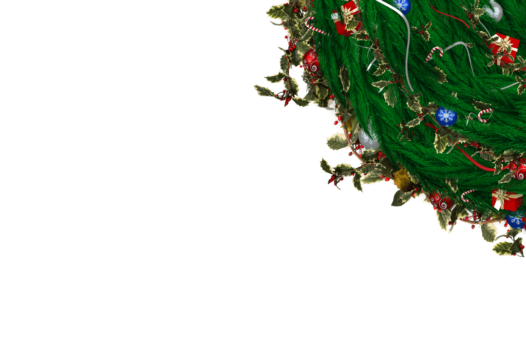 Transparent Christmas Wreath with Festive Decorations and Lights