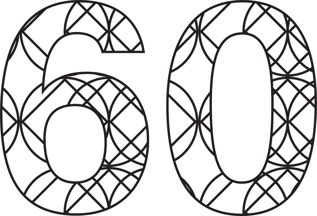 Transparent Birthday Number 60 with Decorative Pattern