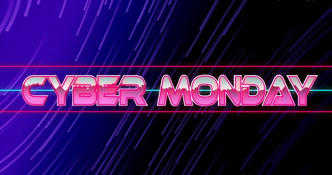 Cyber Monday Text with Light Trails on Neon Blue Background
