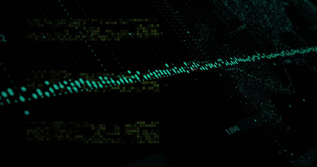 Abstract Data Flow and Processing Elements Against Black Background