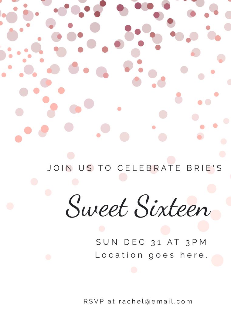 Pink Confetti Invitation for Sweet Sixteen, Baby Showers, and Bridal Events - Download Free Stock Templates Pikwizard.com