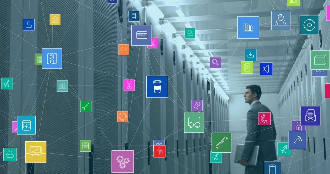 Businessman Analyzing Data in Advanced Server Room Network
